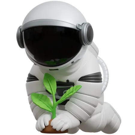 Astronaut Planting A Plant  3D Illustration