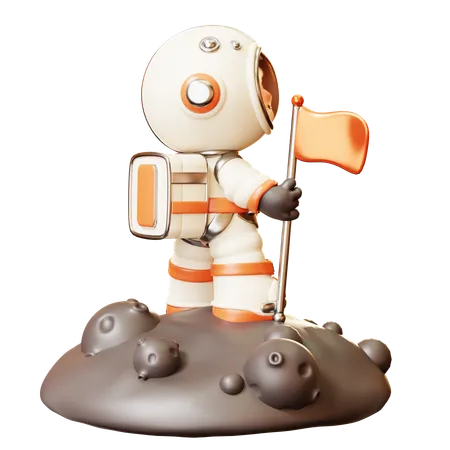 Astronaut Planting Flag On Planet  3D Illustration