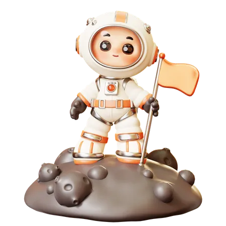 Astronaut Planting Flag On Planet  3D Illustration