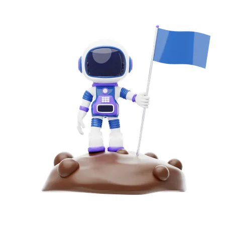 Astronaut Planting Flag On Planet  3D Illustration
