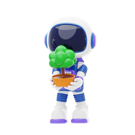 Astronaut Planting Tree On Another Planet  3D Illustration