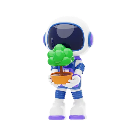 Astronaut Planting Tree On Another Planet  3D Illustration