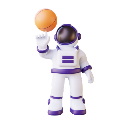 Astronaut Playing Basket Ball 3D Illustration