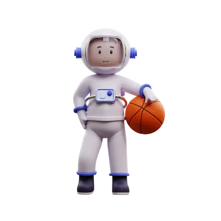 Astronaut Playing Basketball  3D Illustration