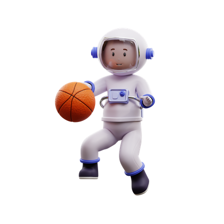 Astronaut Playing Basketball  3D Illustration