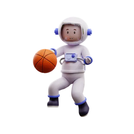 Astronaut Playing Basketball  3D Illustration