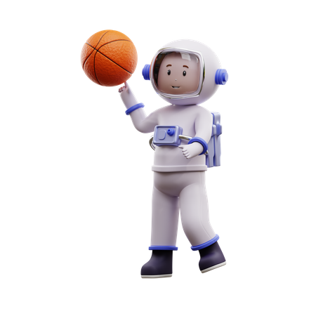 Astronaut Playing Basketball  3D Illustration