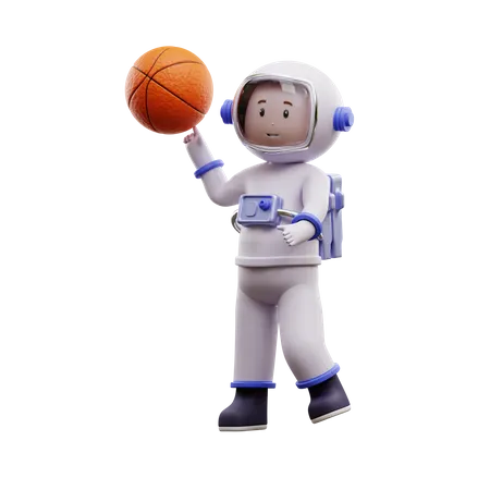 Astronaut Playing Basketball  3D Illustration