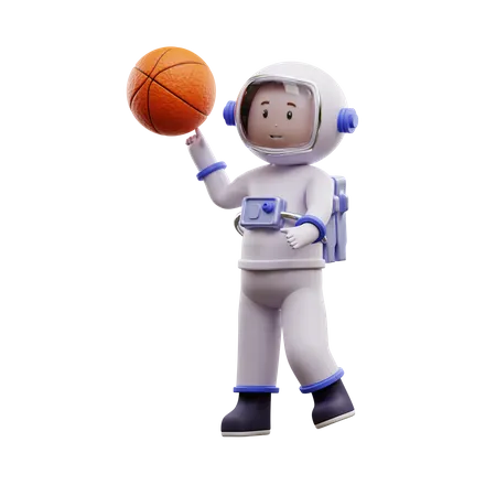 Astronaut Playing Basketball 3D Illustration