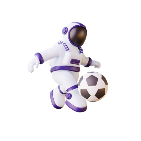 Astronaut Playing Football  3D Illustration