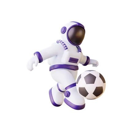 Astronaut Playing Football  3D Illustration