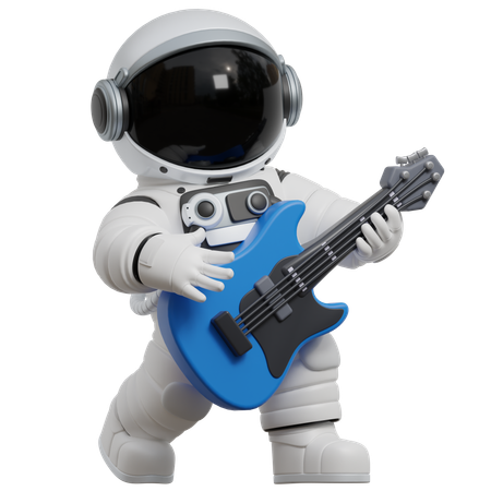 Astronaut Playing Guitar  3D Illustration