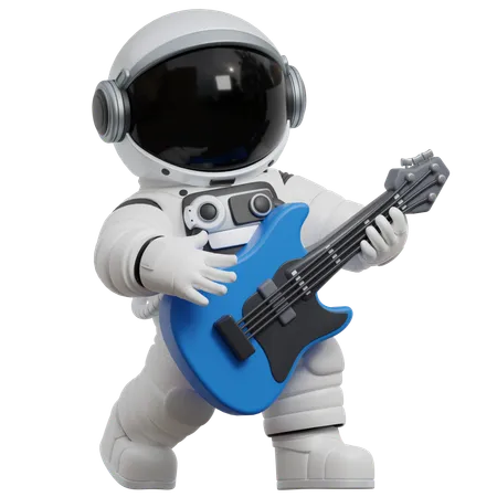 Astronaut Playing Guitar  3D Illustration