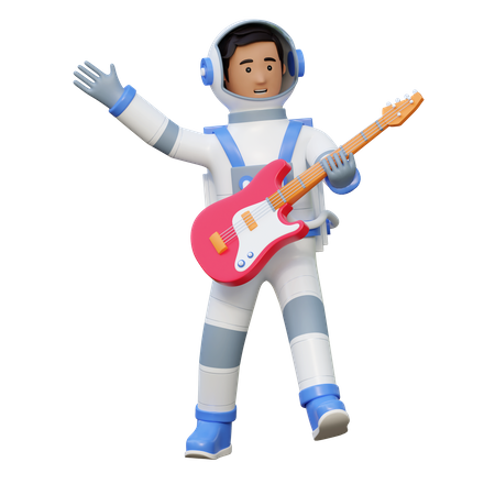 Astronaut Playing Guitar  3D Illustration