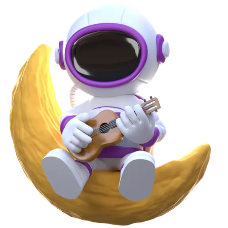 Astronaut playing guitar  3D Illustration