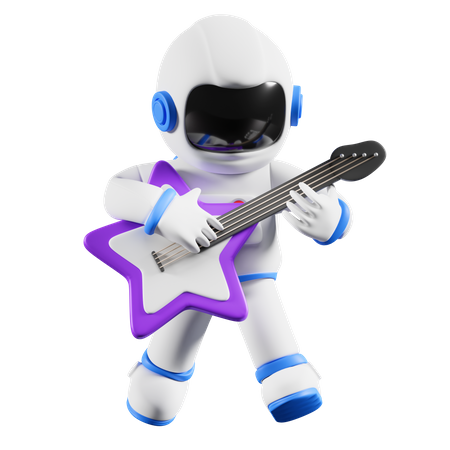 Astronaut playing guitar  3D Illustration