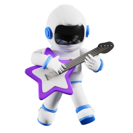 Astronaut playing guitar  3D Illustration