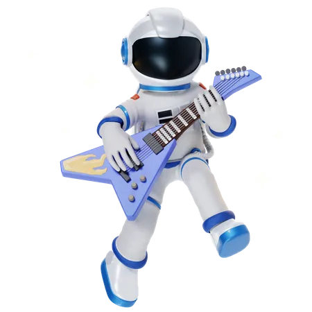 Astronaut Playing Guitar 3D Illustration