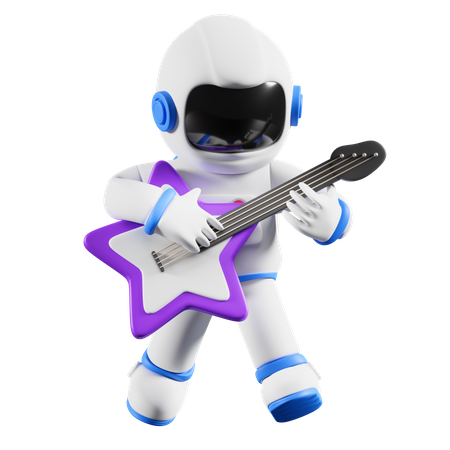 Astronaut playing guitar  3D Illustration