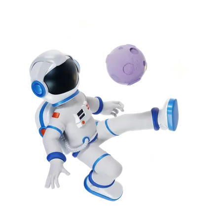 Astronaut Playing in Moon  3D Illustration