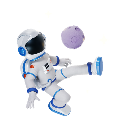 Astronaut Playing in Moon 3D Illustration