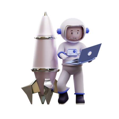 Astronaut Playing Laptop  3D Icon