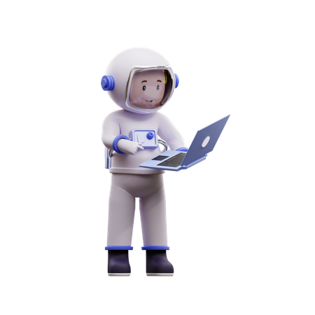 Astronaut Playing Laptop  3D Illustration