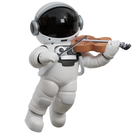 Astronaut Playing Violin Space  3D Illustration