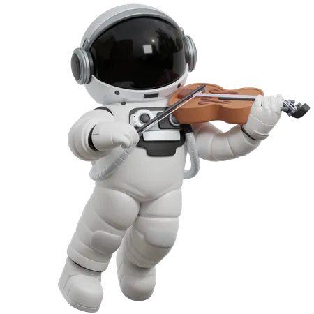 Astronaut Playing Violin Space  3D Illustration