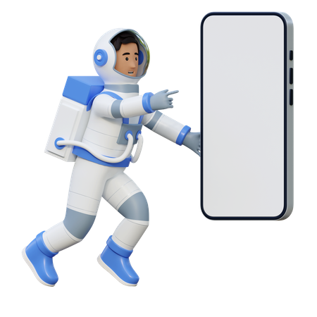 Astronaut Pointing Phone Screen  3D Illustration