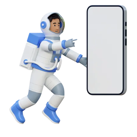 Astronaut Flying In Space And Pointing Phone Screen 3 D Cartoon Illustration 3D Illustration