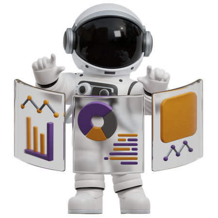 Astronaut Presenting Data Visualizations  3D Illustration