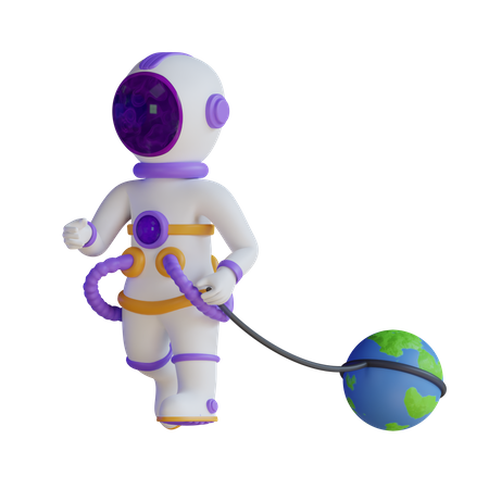 Astronaut pulling planet earth  3D Illustration