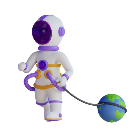 Astronaut pulling planet earth  3D Illustration