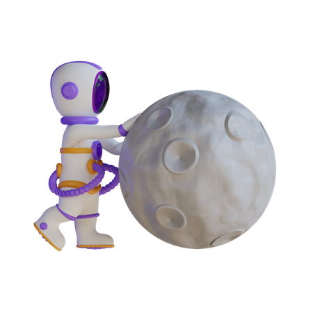Astronaut pushing the moon 3D Illustration