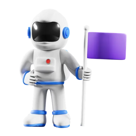 Astronaut raise flag  3D Illustration