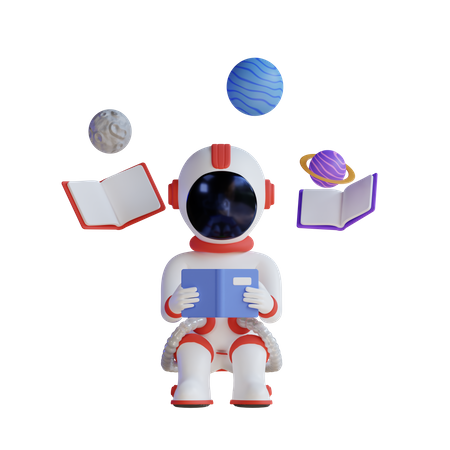 Astronaut Reading Book  3D Illustration