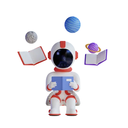 Astronaut Reading Book  3D Illustration