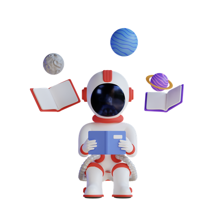 Astronaut Reading Book 3D Illustration