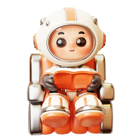 3 D Cute Cartoon Futuristic Astronaut Spaceman Relaxing And Enjoying Reading Book In Spacecraft For Education Research Science Technology Space Fiction Universe Exploration Concept 3D Illustration