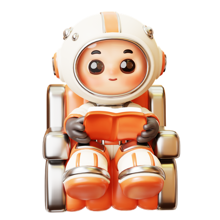 Astronaut Reading Book In Spacecraft  3D Illustration