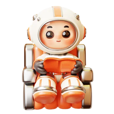 Astronaut Reading Book In Spacecraft  3D Illustration