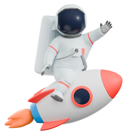 Astronaut reitet Rakete  3D Illustration