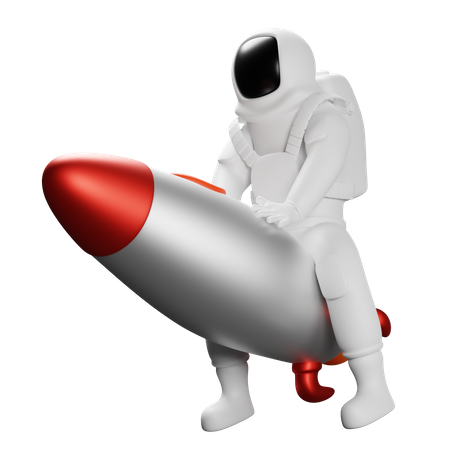 Astronaut reitet Rakete  3D Illustration