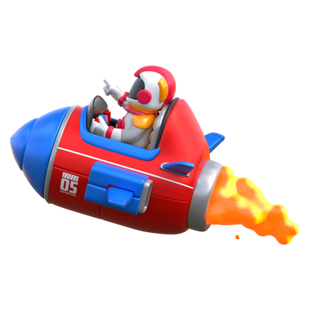 Astronaut reitet auf einer Rakete und zeigt nach vorne  3D Icon