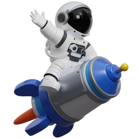 Astronaut Riding A Rocket  3D Illustration