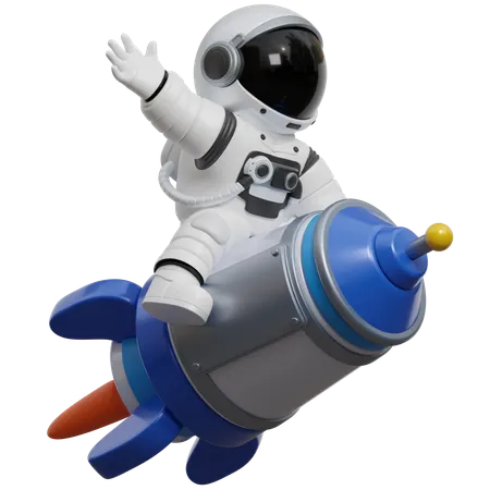 Astronaut Riding A Rocket  3D Illustration