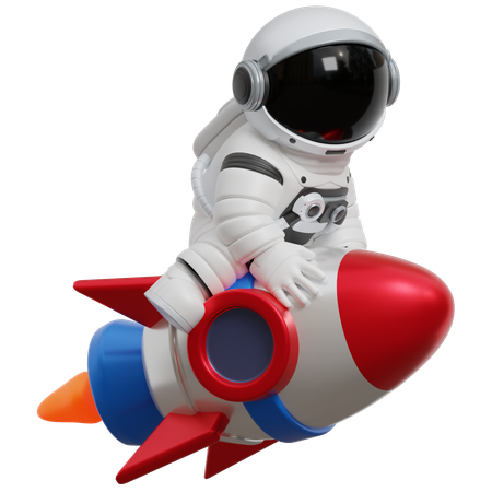 Astronaut Riding A Rocket  3D Illustration