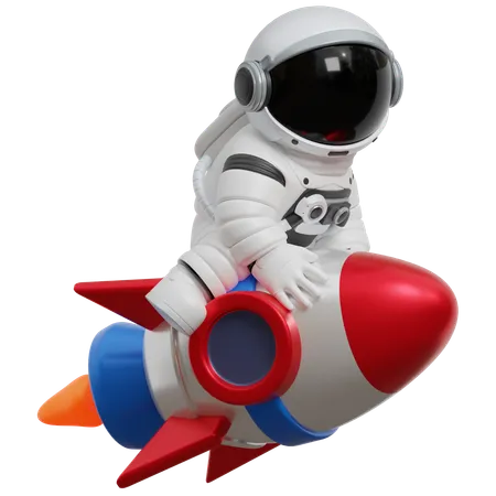 Astronaut Riding A Rocket  3D Illustration