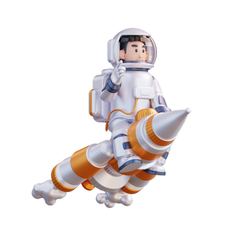 Astronaut riding a rocket  3D Illustration